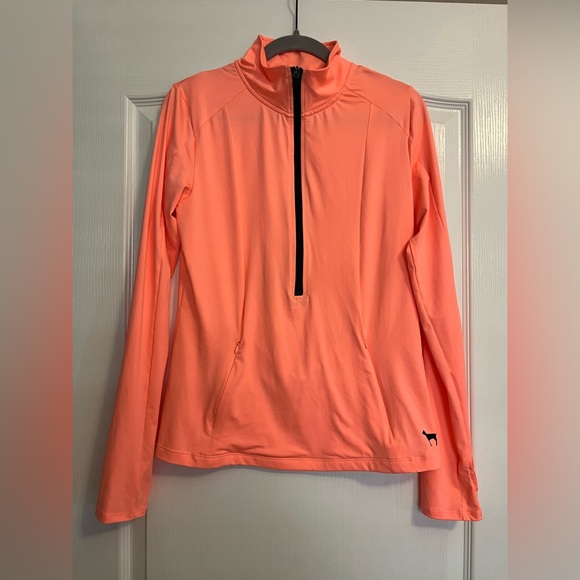 Victoria’s Secret Pink NWOT Quarter Zip Coral Salmon Long Sleeve Sweatshirt - Picture 2 of 10